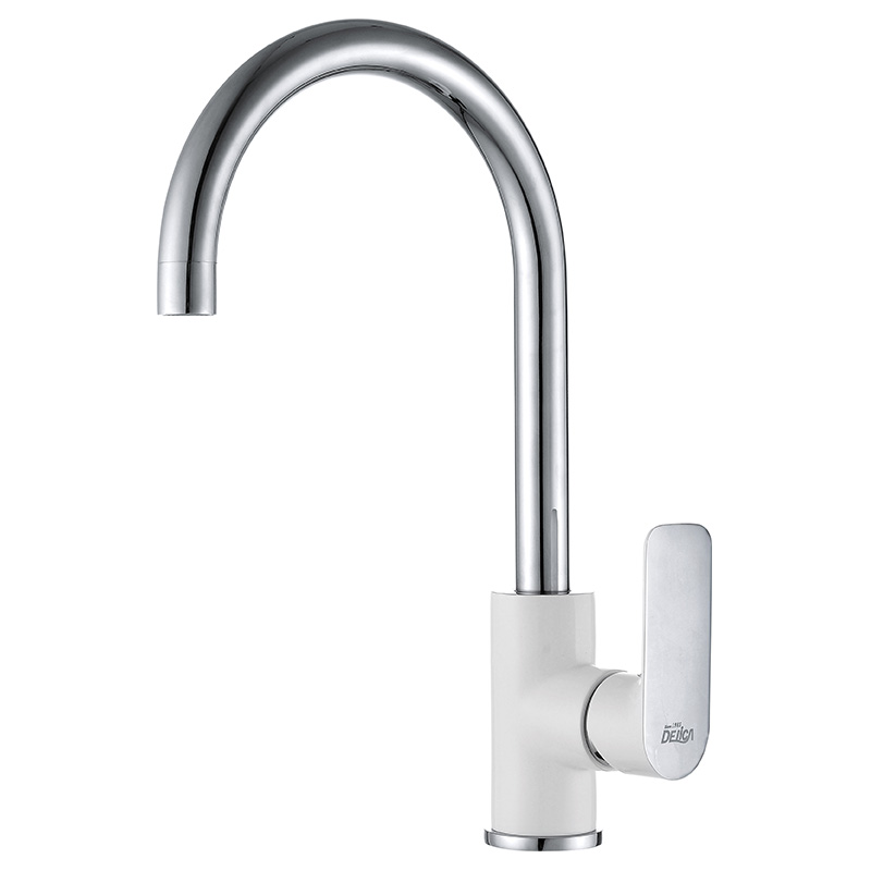 Silver White Single Hole Handle Water Kitchen Mixer Faucet Tap