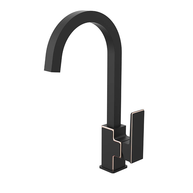 Square Matte Black Kitchen Faucet with Single Handle