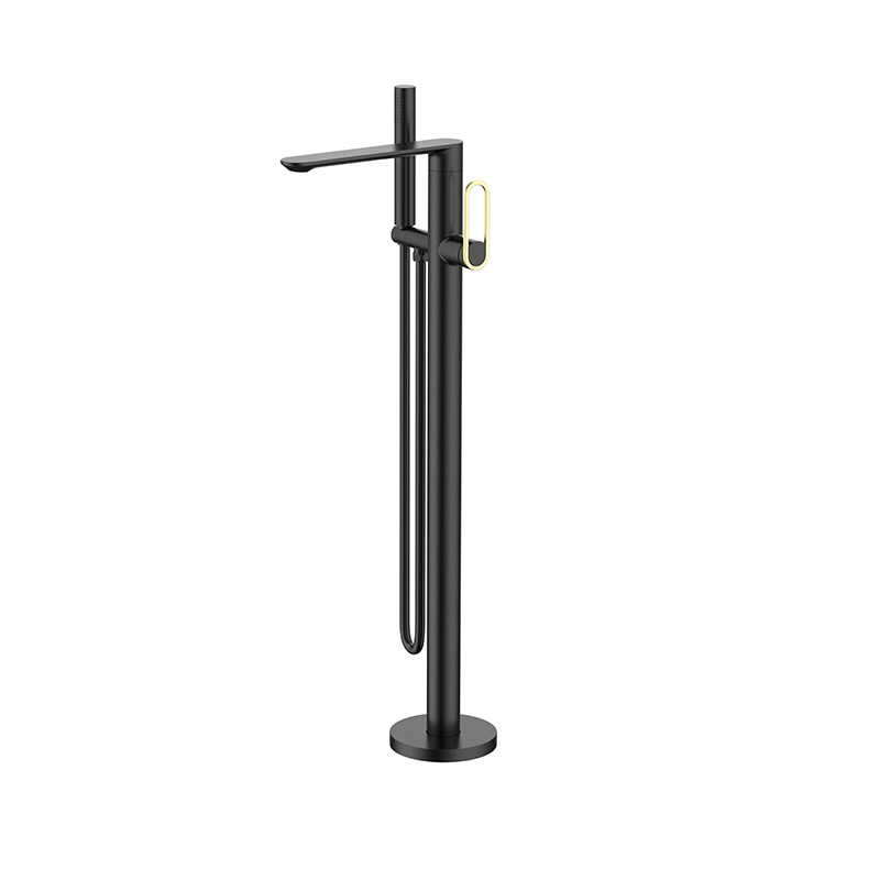 Floor Mount Faucet Bathtub Filler with Hand Shower In Matte Black