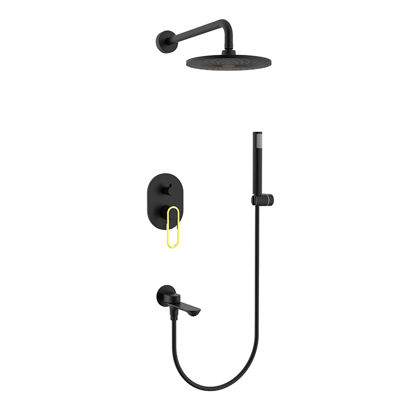 Ceiling Mount Matte Black Shower Faucet with ABS Handheld Spray And Valve