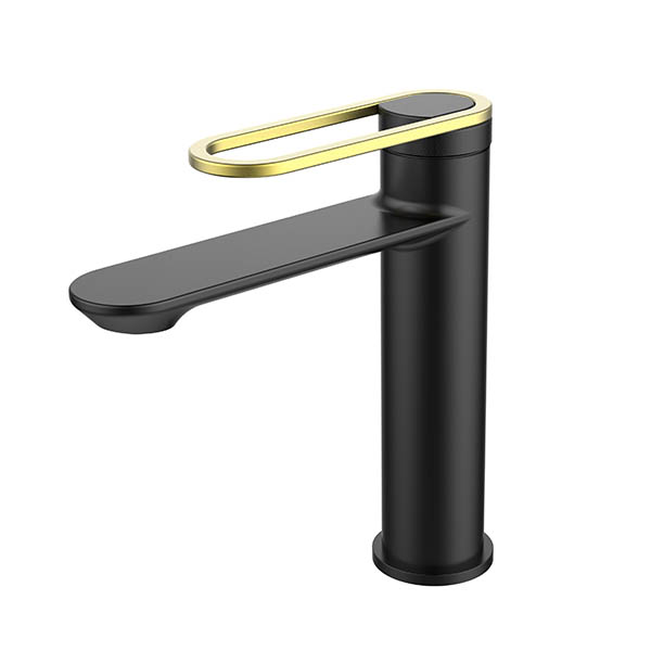 Gold Handle Matt Black Short Kitchen Faucet